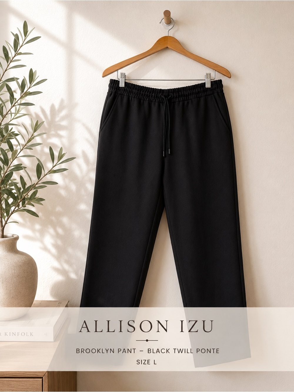 Allison Izu Brooklyn Black Twill Ponte Pants Size L Pull-On Work Travel